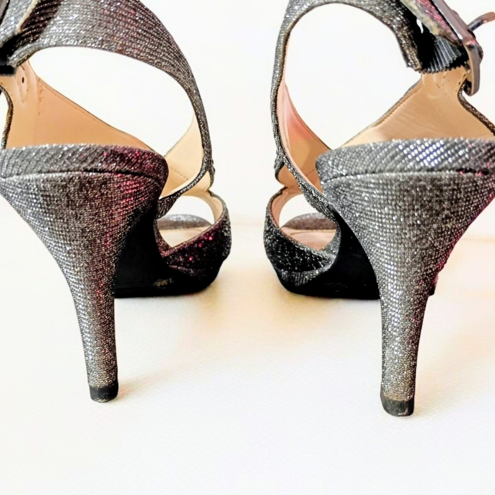 Alex Marie Silver Rhinestone Heels – Luxe Glam  Elegant Slingback Open Toe 7.5 - Picture 6 of 10